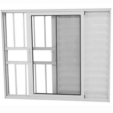 Imagem de Janela Veneziana De Alumínio 3 Folhas 120 X 120cm Com Grade Linha 25 Esquadrias Bergamo Branco