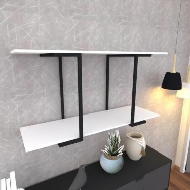 Imagem de Prateleira Industrial Suspensa Estante Parede Nicho Branco Cozinha Escritorio Sala Quarto Infantil