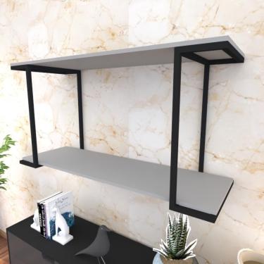 Imagem de Prateleira Industrial Suspensa Estante Parede Nicho Cinza Cozinha Escritorio Sala Quarto Infantil