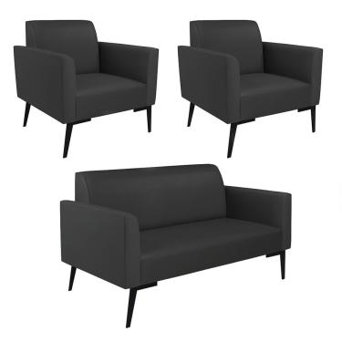 Imagem de Sofá Namoradeira Com 2 Poltronas Pés Villach Marisa Corino Preto D03 - D'rossi