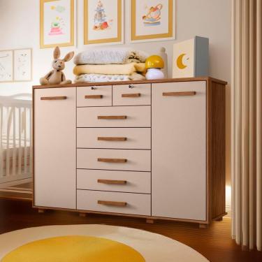 Imagem de Cômoda Para Quarto Infantil 7 Gavetas 2 Portas Jatobá Fendi Fiora Shop Jm