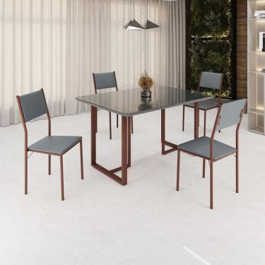 Imagem de Conjunto Sala De Jantar Mesa 120x90cm Base Lunna Tampo Mdf Laca Com Vidro Florença Grafite Marrom