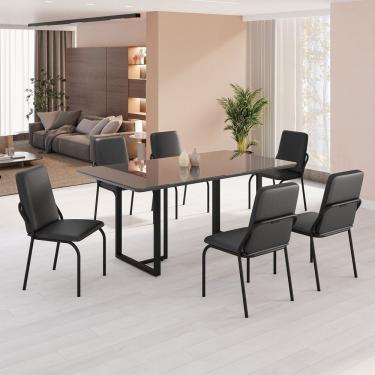 Imagem de Conjunto Sala De Jantar Mesa 160x90cm Base Lunna Tampo Mdf Laca Com Vidro Malibu Preto