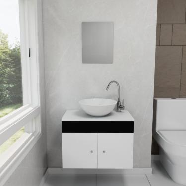 Imagem de Gabinete Armário Para Banheiro Com Pia Cuba 60cm Balcão Suspenso Preto