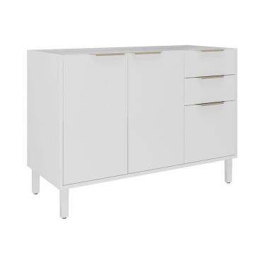 Imagem de Balcão Em Aço 3 Portas 2 Gavetas Com Dobradiças Slow Motion Renova Branco Neve