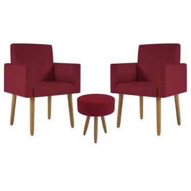 Imagem de Kit 2 Poltronas Cadeira Recepção Nina Com Puff Balaqui Decor Marsala