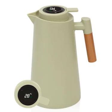 Imagem de Garrafa Térmica 1L Café Chá Quente Gelado Com Termômetro Digital Sensor Temperatura Verde Ciano