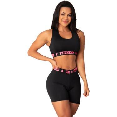 Imagem de Conjunto Short Elastico Exposto Feminino Academia - CR FITNESS, Preto 