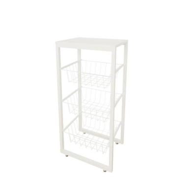 Imagem de Fruteira De Chão Para Cozinha Branco Brilho Em Aço Branco - Belolar