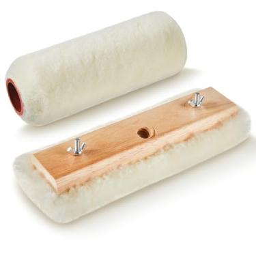 Imagem de Lasnten 2 peças aplicador de pele de cordeiro de 25 cm e rolo de tinta de pele de cordeiro de 23 cm, aplicador de manchas de piso de madeira para deck de madeira, renovação de acabamento de piso