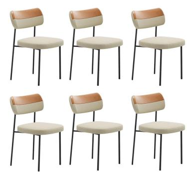 Imagem de Kit 6 Cadeiras Camila Para Sala Jantar Gourmet em Aço Whisky Linho Gengibre EdeCasaMoveis