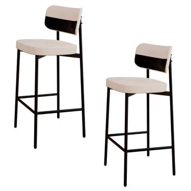 Imagem de Banqueta Alta Bar Estofada Kit 2 Ella M25 Linho Palha-preto - Mpozenato