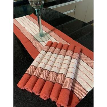 Imagem de Conjunto de 7 peças de corrida de mesa de algodão com 6 almofadas e 1 trilho de mesa perfeito para jantares e reuniões de família(JGAM07)