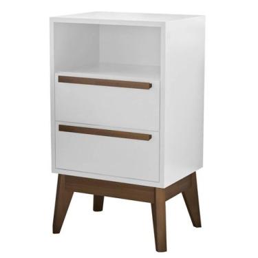 Imagem de Mesa de Cabeceira Lotus Estrutura Branca 2 Gavetas Base Pinhão 70cm - 