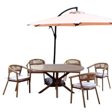 Imagem de Mesa Verona Redonda 150cm com 6 Poltronas Itália Artluxo, Cáqui/Cinza