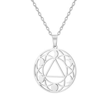 Imagem de EUEAVAN Colar de Alcoólicos Anônimos para Mulheres Símbolo de Recuperação de Sobriedade Pingente Recuperação Triângulo Fase da Lua Joias AA NA Presente Masculino, Medium, Aço inoxidável, Sem Pedra