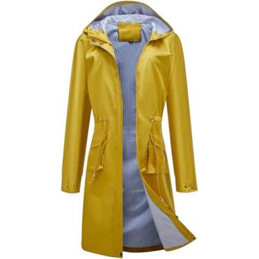 Imagem de Jaqueta De Chuva Com Capuz Feminina Longa Impermeável Capa De Chuva Casual Full Zip Anorak Midi Windbreaker Bolsos, Green, M