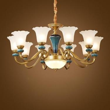 Imagem de OUFULA Luxo Europeu Lustre LED Americana Retro Cerâmica Sala de Estar Restaurante Quarto de Estudo Hotel Villa Café Lâmpada Pendente (L 10 Luzes)