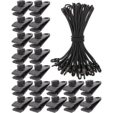 Imagem de WMZOBH Grampos de lona para serviço pesado – Pacote com 40 cabos elásticos com clipes, prendedores e prendedores, pequenos cabos elásticos com ganchos de 25,4 cm (preta)