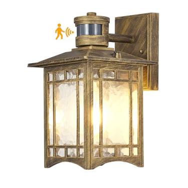 Imagem de XANGQAN Luzes de bronze com sensor de movimento externo - luminária do crepúsculo ao amanhecer para exterior da casa - Lanterna de varanda de montagem na parede com detector de movimento frontal de