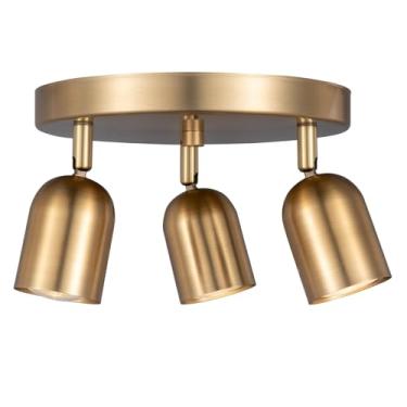 Imagem de CRAFTRONOS Kit de iluminação de pista de 3 luzes, acabamento em latão fosco com holofote de teto moderno para cozinha, quarto, sala de estar, reforma da casa
