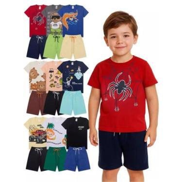 Imagem de Kit 14 Peças de Roupa infantil Menino 7 Camisetas 7 Bermudas Kit com 7