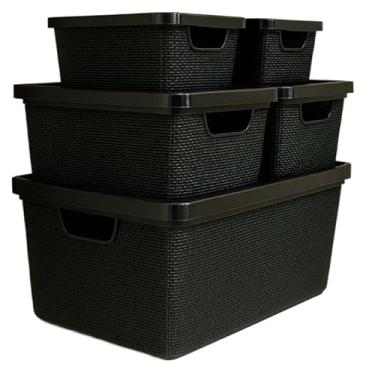 Imagem de Cesto Organizador com Tampa Caixa Organizadora de Plástico Multiuso Cesta Organizadora para Armazenamento Caixas Organizadoras(PRETO)