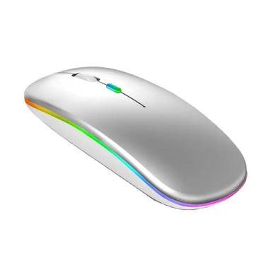 Imagem de Mouse Sem Fio com Bluetooth Recarregável Óptico Wireless Silencioso Led Rgb Colorido Ergonômico Usb 2.4 Ghz para Notebook Computador Pc Desktop (Prateado)