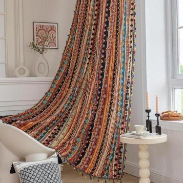 Imagem de Cortinas Erbnaryx Boho Geometric Semi-Blackout 213x213cm Vermelhas