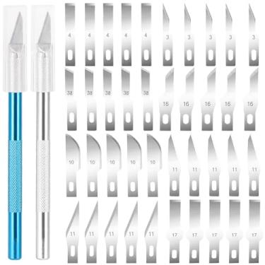 Imagem de 2 facas Exacto para artesanato Hobby com 40 peças de lâminas Exacto de reposição Faca de precisão para artesanato, artes, modelagem, scrapbook, estêncil (azul)