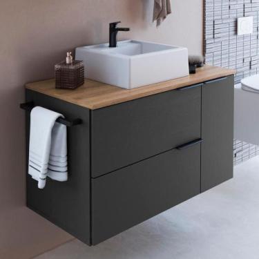 Imagem de Gabinete Para Banheiro Com Cuba 01 GAV 80cm Mel Grafite PRODDY - Milan