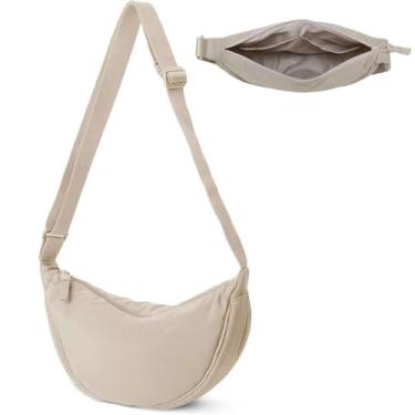 Imagem de TOPNICE Bolsa tiracolo de nylon crescente feminina Luna Dumpling Bag Leve Média Hobo Sling Bag Pochete de Viagem, Bege, Small