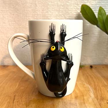Imagem de DongNaiWin Caneca 3D engraçada de gato preto de 400 ml, caneca de gato fofa para o dia das mães, dia dos pais, aniversário, aniversário, inauguração de casa, noivado, Natal, Dia de Ação de Graças, presentes de ano novo