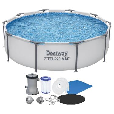 Imagem de Bestway Piscina Steel Pro Max, 3,05m x 76cm, 4.678L, com Filtro 1249L/h, Capa e Lona Protetora (Branco / 220v)