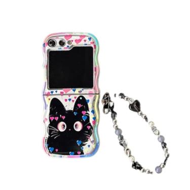 Imagem de JLSDBMZ Capa para Samsung Galaxy Z Flip 7 FE/Z Flip 6 fofa, design requintado de desenho animado de gato com estampa de anime, capa protetora de telefone com garra de gato animal Kawaii com pulseira
