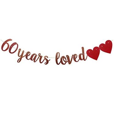 Imagem de 60 Years Loved Banner, Pre-Strung, Rose Gold Paper Glitter Decorações de Festa para 60º Aniversário Decorações 60º Aniversário de Casamento Suprimentos de Festa Letras Ouro Rosa ZHAOFEIHN
