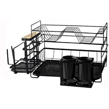 Imagem de AKALNNB Escorredor de pratos, escorredor de pratos, escorredor de pratos com suporte de talheres, escorredor de pratos com dreno para balcão de cozinha, organizador de prateleira, suporte de