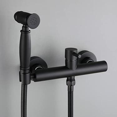 Imagem de CUTPOIY Kit de pulverizador de bidê para vaso sanitário preto de função única kit de pulverizador de torneira de fixação de bidê para botão de vaso sanitário pulverizador portátil kit de pulverização
