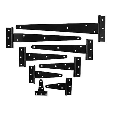 Imagem de 2 pçs/conjunto de dobradiças de ferro em forma de T com parafusos 2/3/4/5/6/8/10/12 polegadas tinta preta T-strap triangular galpão portão resistente caixa de porta de celeiro (25,4 cm)