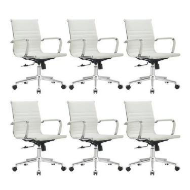 Imagem de Kit 6 Cadeiras Escritório Diretor Esteirinha material sintético Manhat