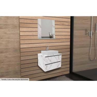 Imagem de Armário C- Balcão Banheiro Suspenso Bn3607 S- Cuba 60cm E Espelho Bn3610 Mármore Branco - Tecno Mobili