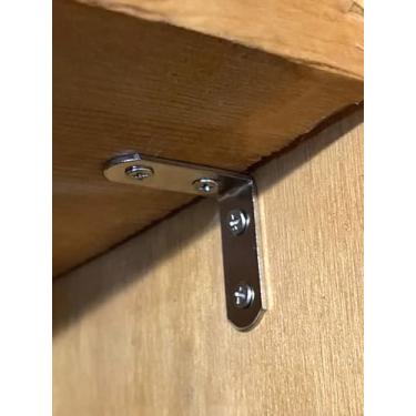 Imagem de Kit de suporte de canto de aço inoxidável em forma de L com 40 parafusos, fixações de metal de ângulo reto de 90 graus para móveis e cadeiras de mesa