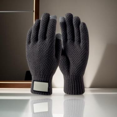 Imagem de Luvas térmicas para homens e mulheres, luvas de equitação de malha forradas com lã de inverno com proteção contra frio e aderência antiderrapante, Cinza