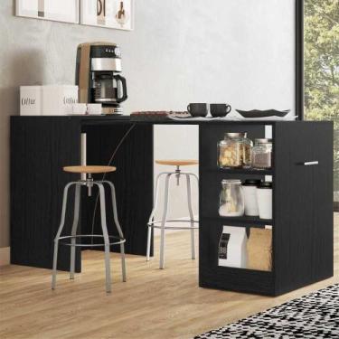 Imagem de Aparador Com Mesa Dobrável Cantinho Do Café Ibiza Preto - MULTIMOVEIS