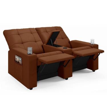 Imagem de Poltrona Do Papai Reclinável Cinema 2 Lugares Manual Baú Usb Haifa F05 Veludo Terracota - Lyam Decor