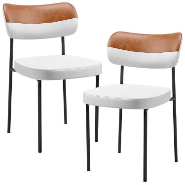 Imagem de Kit 02 Cadeiras Decorativa Para Sala De Jantar Melina L02 Faixa Couríssimo Camel Facto Branco