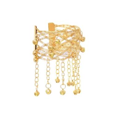 Imagem de OIDIMS Pulseira feminina com pingente de braço com pingente aberto no braço com borla, pulseira larga dourada para bíceps, braçadeira ajustável, joia empilhável para verão e praia, Adjustable, Metal