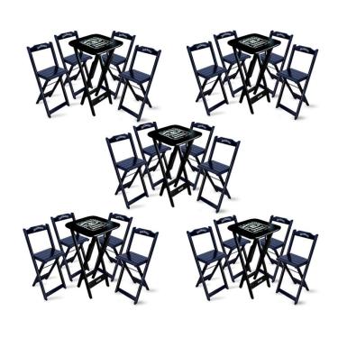 Imagem de Kit 5 Conjuntos De Mesa Bistrô Dobrável Jack Daniel's Com 4 Banquetas De Madeira Preta