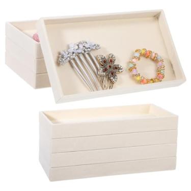 Imagem de Dimeho 8 bandejas organizadoras de joias de veludo, bandeja empilhável de joias, placa de armazenamento de joias, bandeja plana bege em branco para brinco, anel, contas, pulseira, colar, 20 x 12 x 2,5