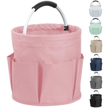 Imagem de IHOMAGIC Organizador de chuveiro portátil de 17L com 6 bolsos laterais, organizador de suprimentos de limpeza dobrável com alça, bolsa de ferramentas de jardim em tecido Oxford 600D, cesta de